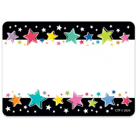 Colorful Stars on Black Name Tags